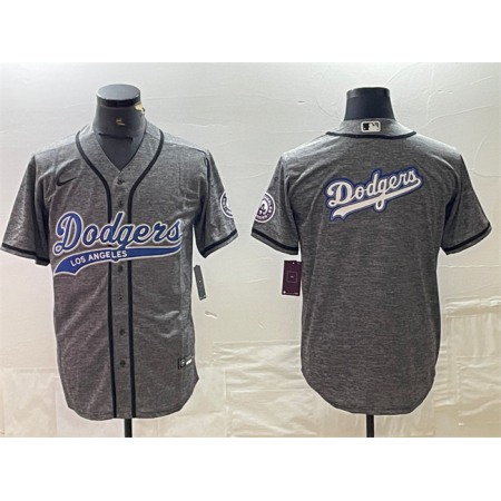 Men's Los Angeles Dodgers Grey Team Big Logo Cool Base With Patch Stitched Baseball Jersey