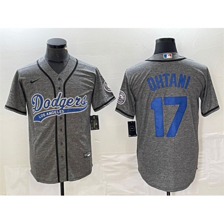 Men's Los Angeles Dodgers #17 Shohei Ohtani Gray Cool Base With Patch Stitched Baseball Jersey