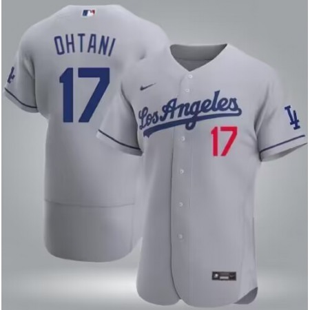 Men's Los Angeles Dodgers #17 Shohei Ohtani Gray Flex Base Stitched Baseball Jersey