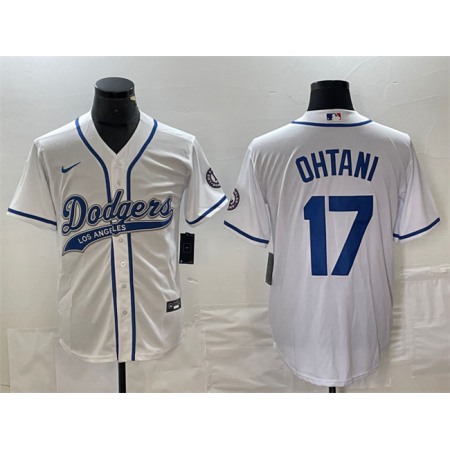 Men's Los Angeles Dodgers #17 Shohei Ohtani White Cool Base With Patch Stitched Baseball Jersey