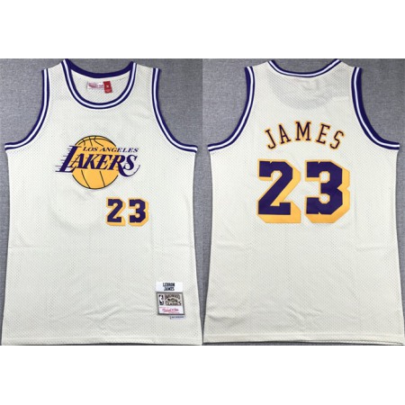 Men's Los Angeles Lakers #23 LeBron James White Throwback basketball Jersey