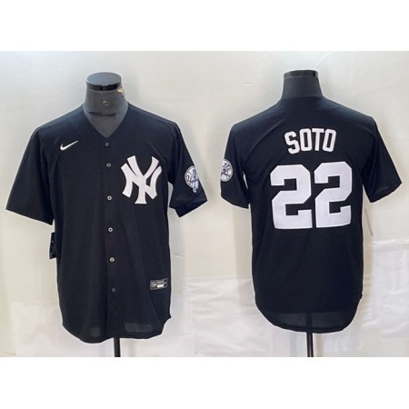 Men's New York Yankees #22 Juan Soto Black Cool Base With Patch Stitched Baseball Jersey