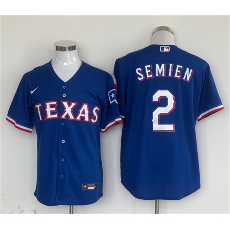 Men's Texas Rangers #2 Marcus Semien Royal With Patch Cool Base Stitched Baseball Jersey