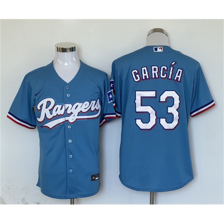 Men's Texas Rangers #53 Adolis Garcia Blue With Patch Cool Base Stitched MLB Jersey