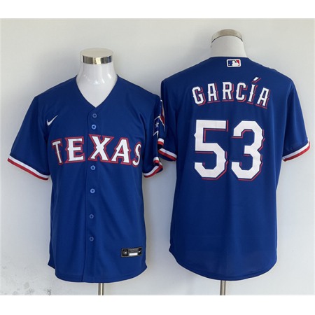 Men's Texas Rangers #53 Adolis Garcia Royal With Patch Cool Base Stitched MLB Jersey