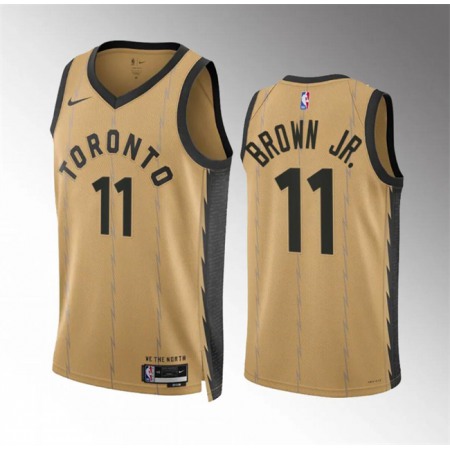 Men's Toronto Raptors #11 Bruce Brown Jr Gold 2023/24 City Edition Stitched Basketball Jersey