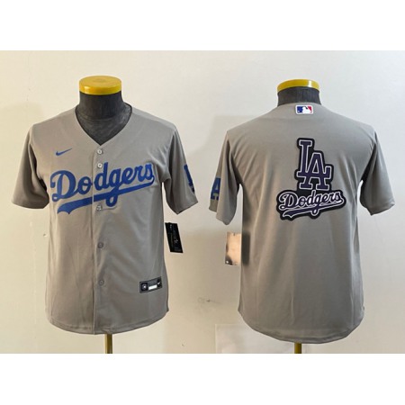 Women's Los Angeles Dodgers Grey Team Big Logo Stitched Jersey(Run Small)