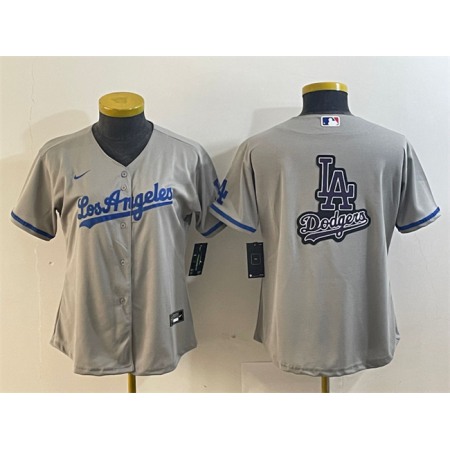Women's Los Angeles Dodgers Grey Team Big Logo Stitched Jersey(Run Small)