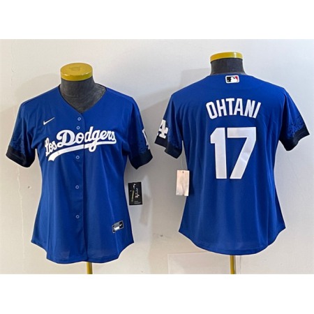 Women's Los Angeles Dodgers #17 Shohei Ohtani Blue City Connect Stitched Jersey(Run Small)