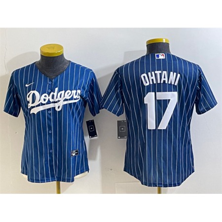 Women's Los Angeles Dodgers #17 Shohei Ohtani Navy Stitched Jersey(Run Small)