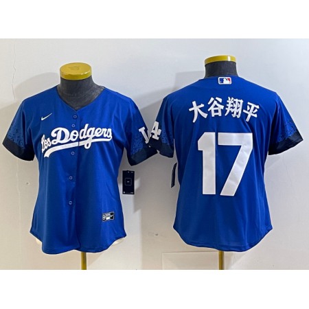 Women's Los Angeles Dodgers #17 Shohei Ohtani Royal City Connect Stitched Jersey(Run Small)