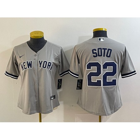 Women's New York Yankees #22 Juan Soto Grey Cool Base Stitched Jersey(Run Small)