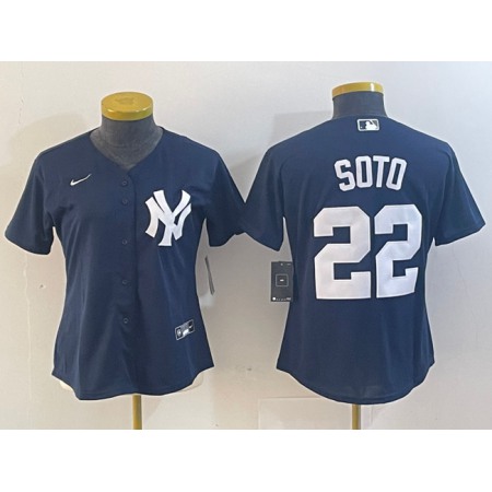 Women's New York Yankees #22 Juan Soto Navy Stitched Jersey(Run Small)
