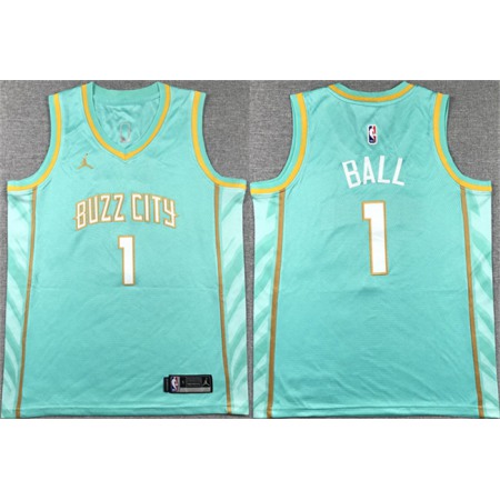 Youth Charlotte Hornets #1 LaMelo Ball Teal 2023-24 City Edition Stitched Basketball Jersey