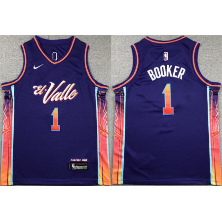 Youth Phoenix Suns #1 Devin Booker Purple City Edition Stitched Basketball Jersey