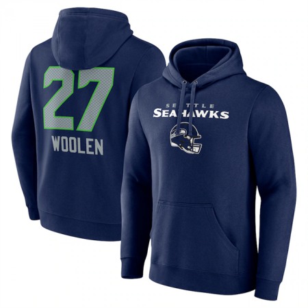 Men's Seattle Seahawks #27 Riq Woolen Navy Team Wordmark Player Name & Number Pullover Hoodie