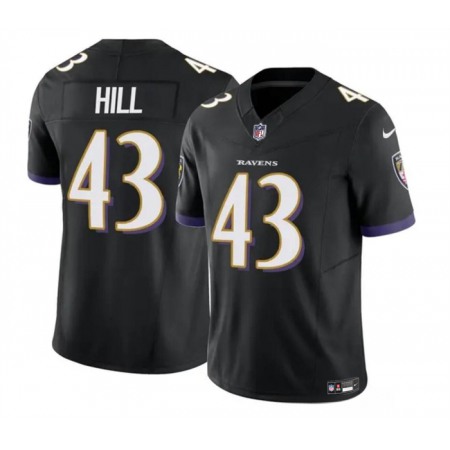 Men's Baltimore Ravens #43 Justice Hill Black 2023 F.U.S.E. Vapor Limited Football Jersey