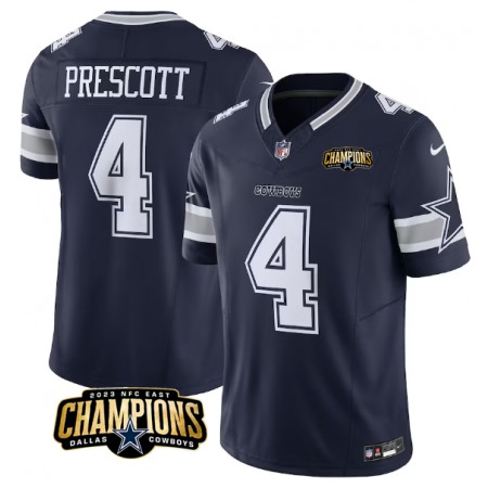 Men's Dallas Cowboys #4 Dak Prescott Navy 2023 F.U.S.E. NFC East Champions Patch Stitched Football Jersey