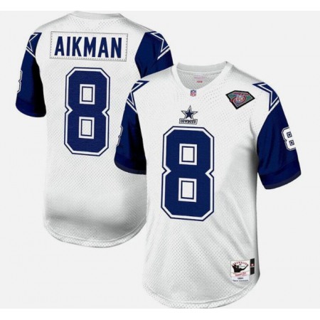 Men's Dallas Cowboys #8 Troy Aikman White 1994 Mitchell & Ness Throwback Stitched Football Jersey