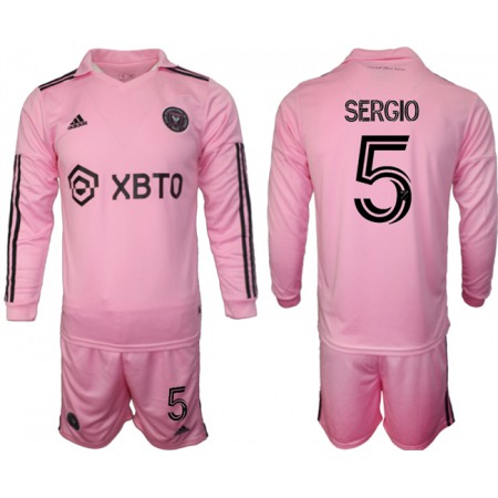 Men's Inter Miami CF #5 sergio 2023/24 Pink Home Soccer Jersey Suit