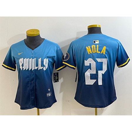 Women's Philadelphia Phillies #27 Aaron Nola Blue 2024 City Connect Limited Stitched Baseball Jersey