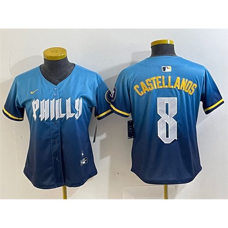 Women's Philadelphia Phillies #8 Nick Castellanos Blue 2024 City Connect Limited Stitched Baseball Jersey