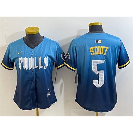 Women's Philadelphia Phillies #5 Bryson Stott Blue 2024 City Connect Limited Stitched Baseball Jersey