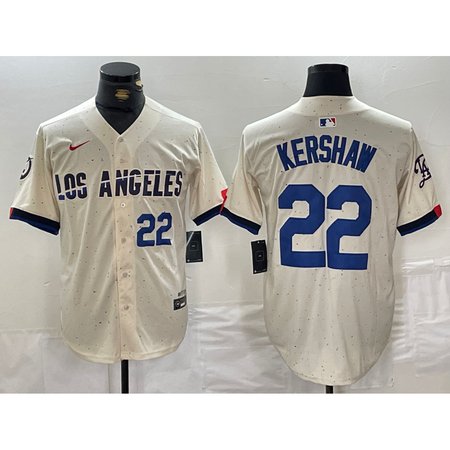 Men's Los Angeles Dodgers #22 Clayton Kershaw Cream Stitched Baseball Jersey