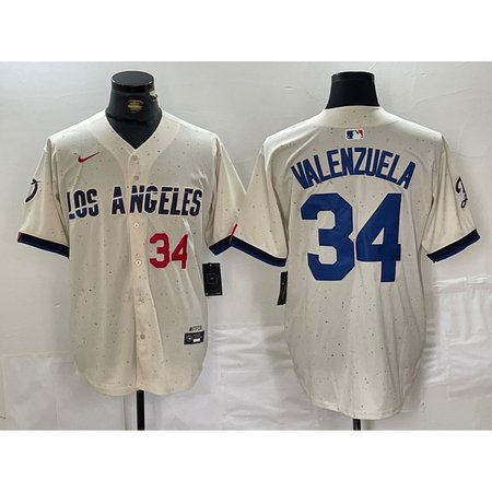 Men's Los Angeles Dodgers #34 Toro Valenzuela Cream Stitched Baseball Jersey