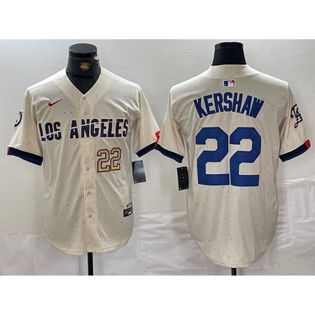 Men's Los Angeles Dodgers #22 Clayton Kershaw Cream Stitched Baseball Jersey