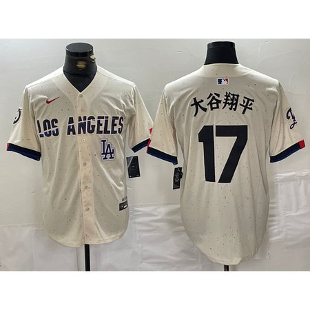 Men's Los Angeles Dodgers #17 Shohei Ohtani Cream Stitched Baseball Jersey
