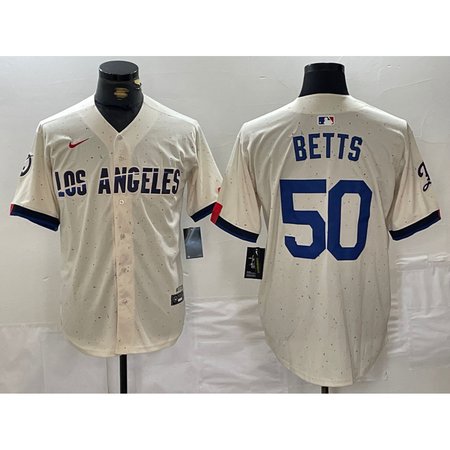 Men's Los Angeles Dodgers #50 Mookie Betts Cream Stitched Baseball Jersey