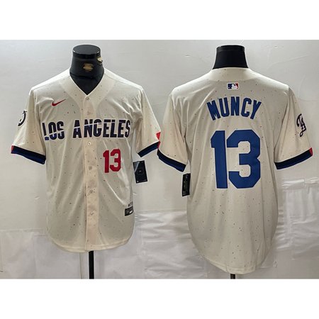 Men's Los Angeles Dodgers #13 Max Muncy Cream Stitched Baseball Jersey