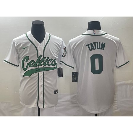 Men's Boston Celtics #0 Jayson Tatum White Stitched Baseball Jersey