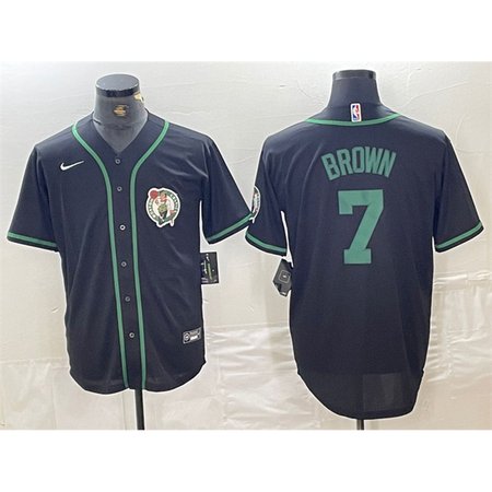 Men's Boston Celtics #7 Jaylen Brown Black With Patch Stitched Baseball Jersey