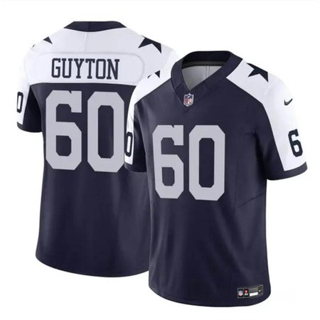 Youth Dallas Cowboys #60 Tyler Guyton Navy/White 2024 Draft F.U.S.E Thanksgiving Vapor Untouchable Limited Stitched Football Jersey