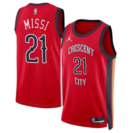 Men's New Orleans Pelicans #21 Yves Missi Red 2024 Draft Statement Edition Stitched Basketball Jersey