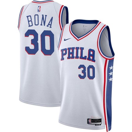 Men's Philadelphia 76ers #30 Adam Bona White 2024 Draft Association Edition Stitched Jersey
