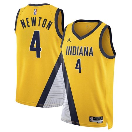Men's Indiana Pacers #4 Tristen Newton Yellow 2024 Draft Statement Edition Stitched Basketball Jersey