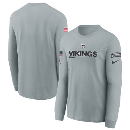 Youth Minnesota Vikings Nike Gray 2024 Salute To Service Long Sleeve T-Shirt