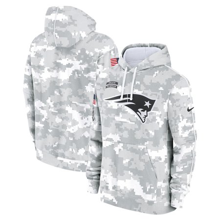 Youth New England Patriots Nike White/Gray 2024 Salute To Service Pullover Hoodie