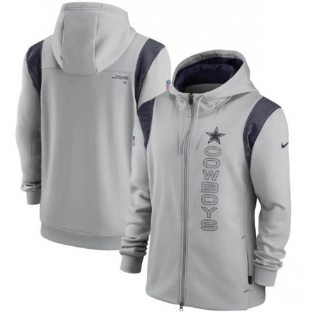 Men's Dallas Cowboys 2021 Gray Sideline Team Performance Full-Zip Hoodie