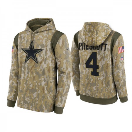 Men's Dallas Cowboys #4 Dak Prescott Camo 2021 Salute To Service Therma Performance Pullover Hoodie