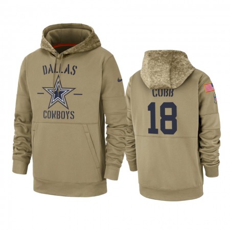 Men's Dallas Cowboys #18 Randall Cobb Tan 2019 Salute to Service Sideline Therma Pullover Hoodie