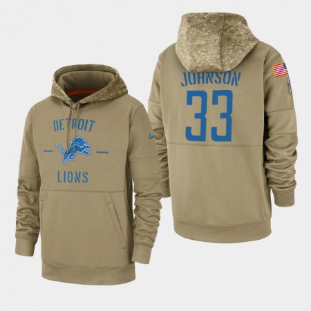 Men's Detroit Lions #33 Kerryon Johnson Tan 2019 Salute to Service Sideline Therma Pullover Hoodie