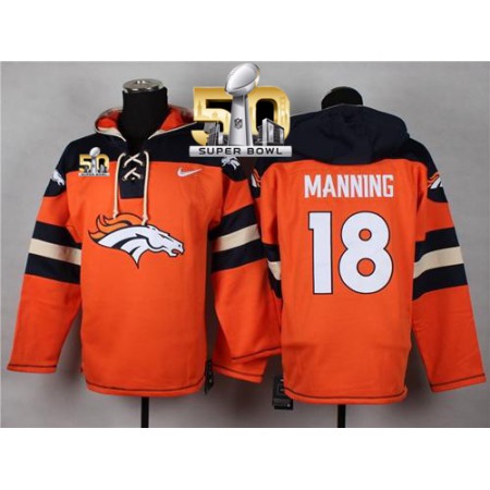 Nike Broncos #18 Peyton Manning Orange Super Bowl 50 Player Pullover NFL Hoodie