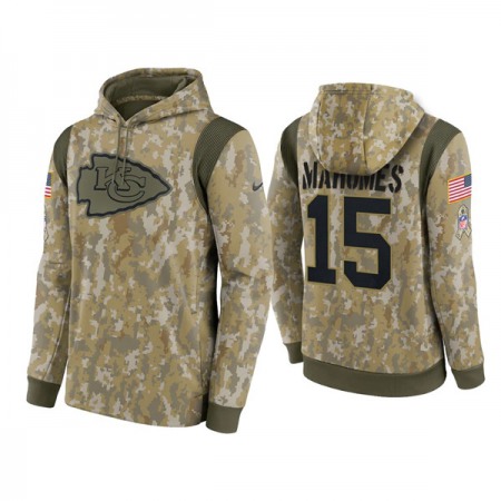 Men's Kansas City Chiefs #15 Patrick Mahomes Camo 2021 Salute To Service Therma Performance Pullover Hoodie