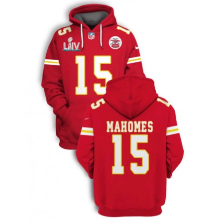 Men's Kansas City Chiefs #15 Patrick Mahomes Red 2021 Super Bowl LIV Pullover Hoodie