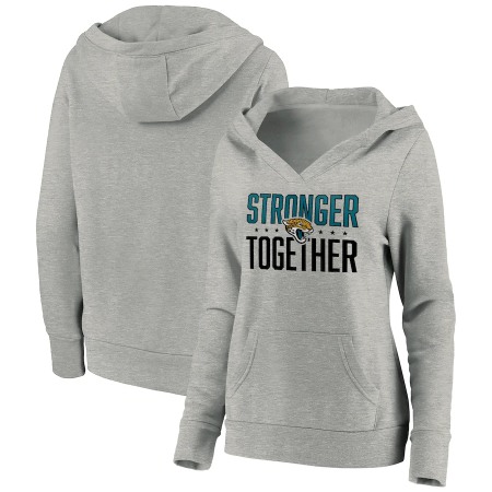 Women's Jacksonville Jaguars Heather Gray Stronger Together Crossover Neck Pullover Hoodie(Run Small)