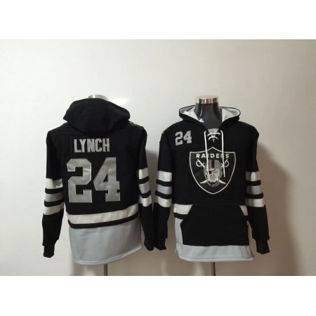 Men's Oakland Raiders #24 Marshawn Lynch Black All Stitched NFL Hoodie Sweatshirt